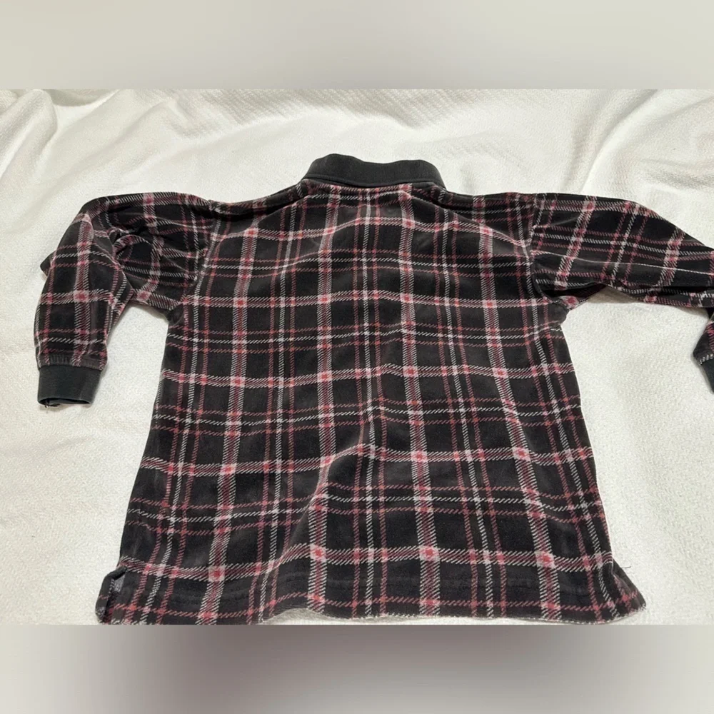 Boys Club Room, vintage velour long sleeved polo in red/black plaid. Size 4/5.